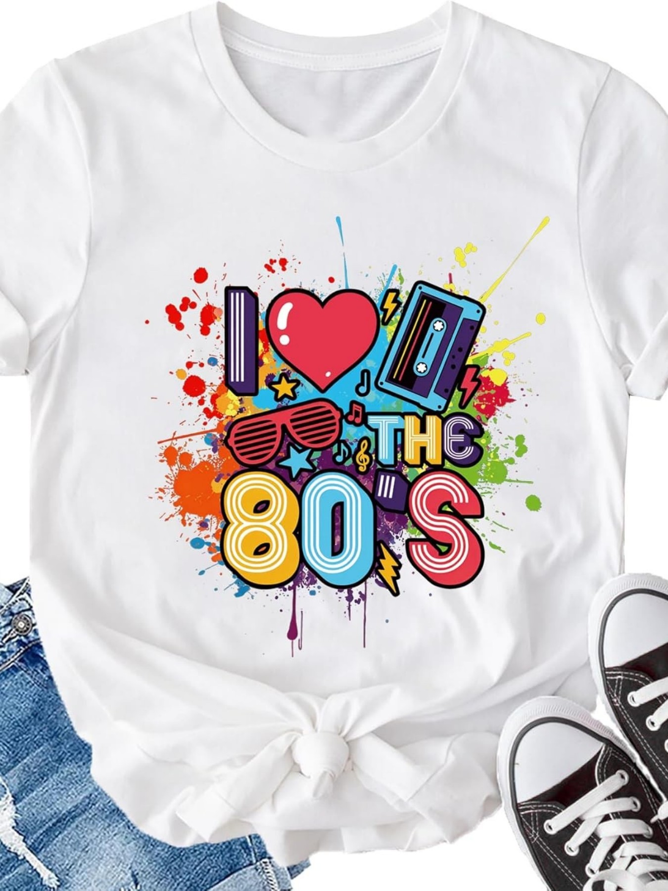Summer Clothing Must Haves - เสื้อยืดแขนสั้นผู้หญิงไซส์ใหญ่ I Love The 80s ชุดฤดูร้อนที่ต้องมีสำหรับฤดูใบไม้ผลิและฤดูร้อน
