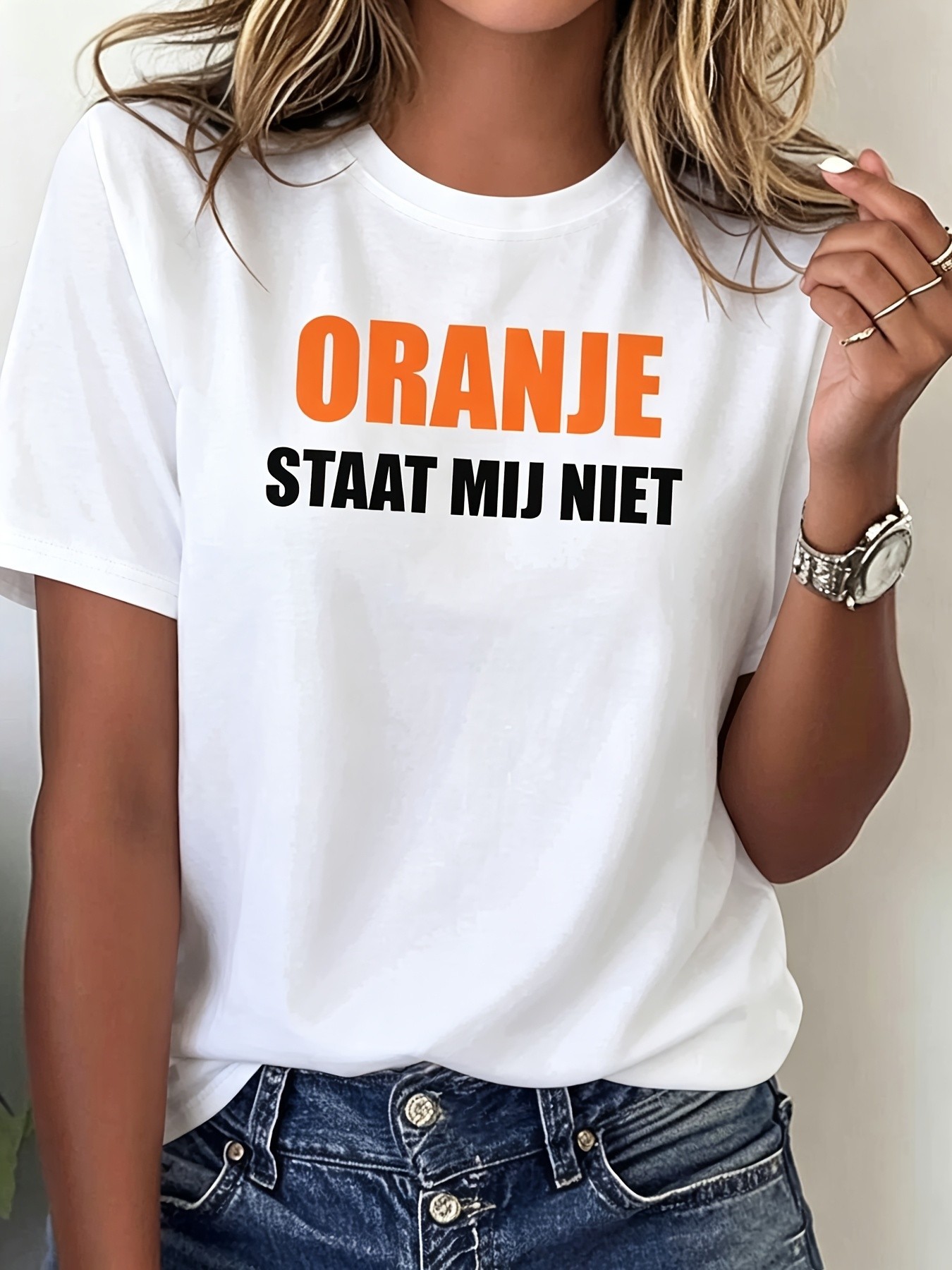 Summer Clothing Must Haves - เสื้อยืดแขนสั้นผู้หญิงไซส์ใหญ่ Oranje Staat Mij Niet เสื้อผ้าผู้หญิงสำหรับฤดูใบไม้ผลิและฤดูร้อนที่ต้องมี