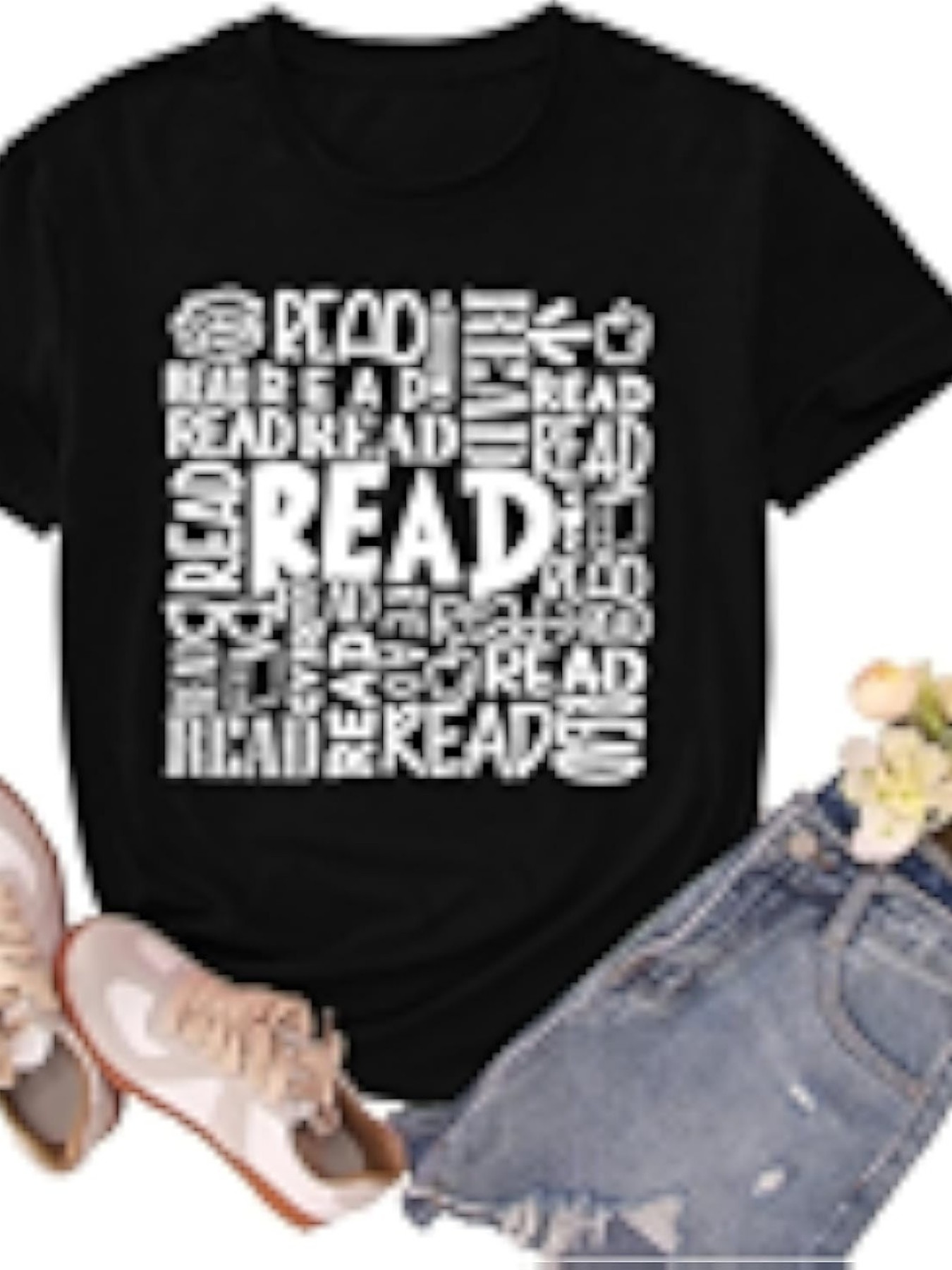Summer Clothing Must Haves - เสื้อยืดแขนสั้นผู้หญิงไซส์ใหญ่ รุ่น Read Read Read Read