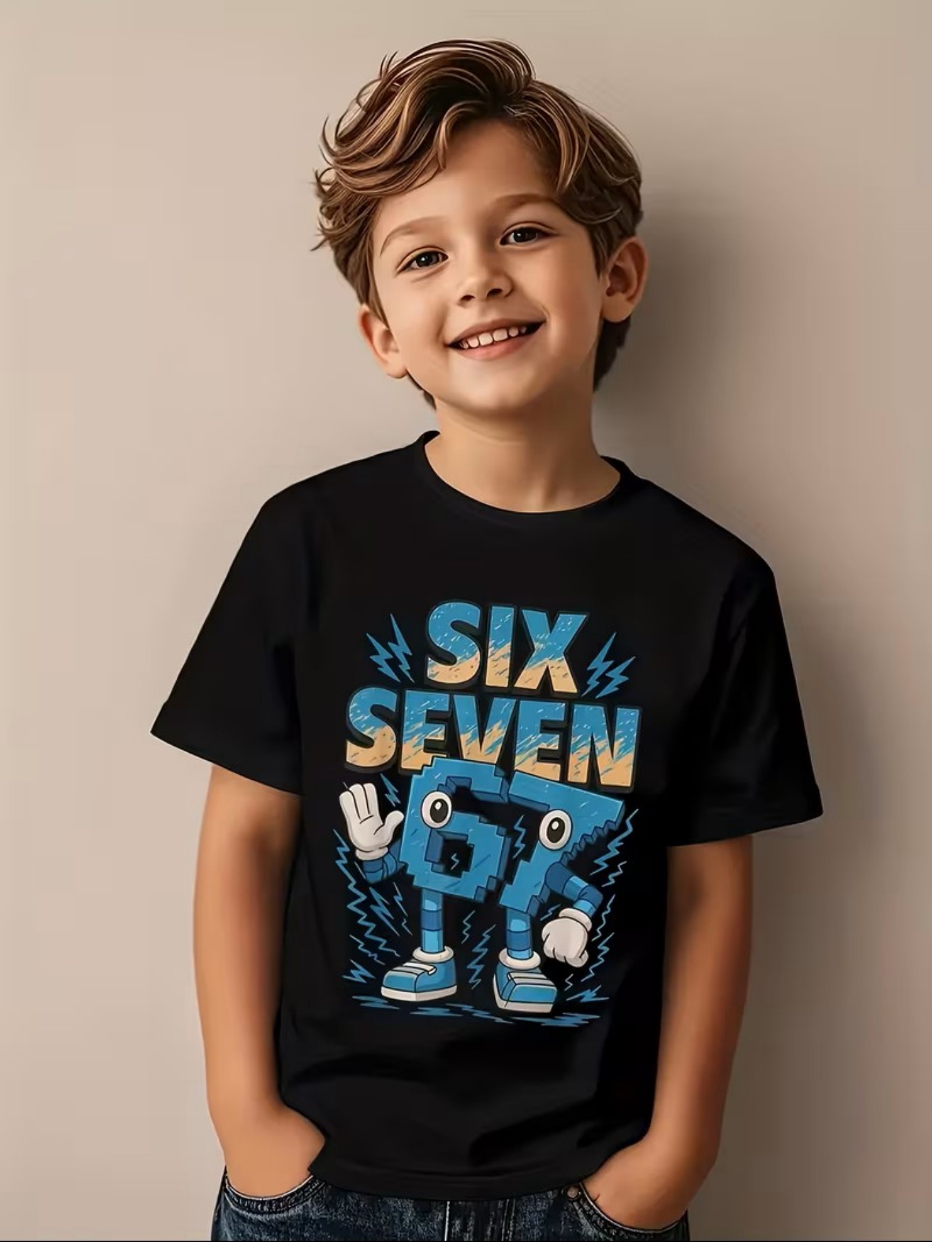 Summer Clothing Boys - เสื้อยืดพิมพ์ลายกราฟิกตัวเลข 67 สไตล์อิตาเลียนสุดฮา สำหรับเด็กชาย/เด็กหญิง แขนสั้น ใส่สบาย