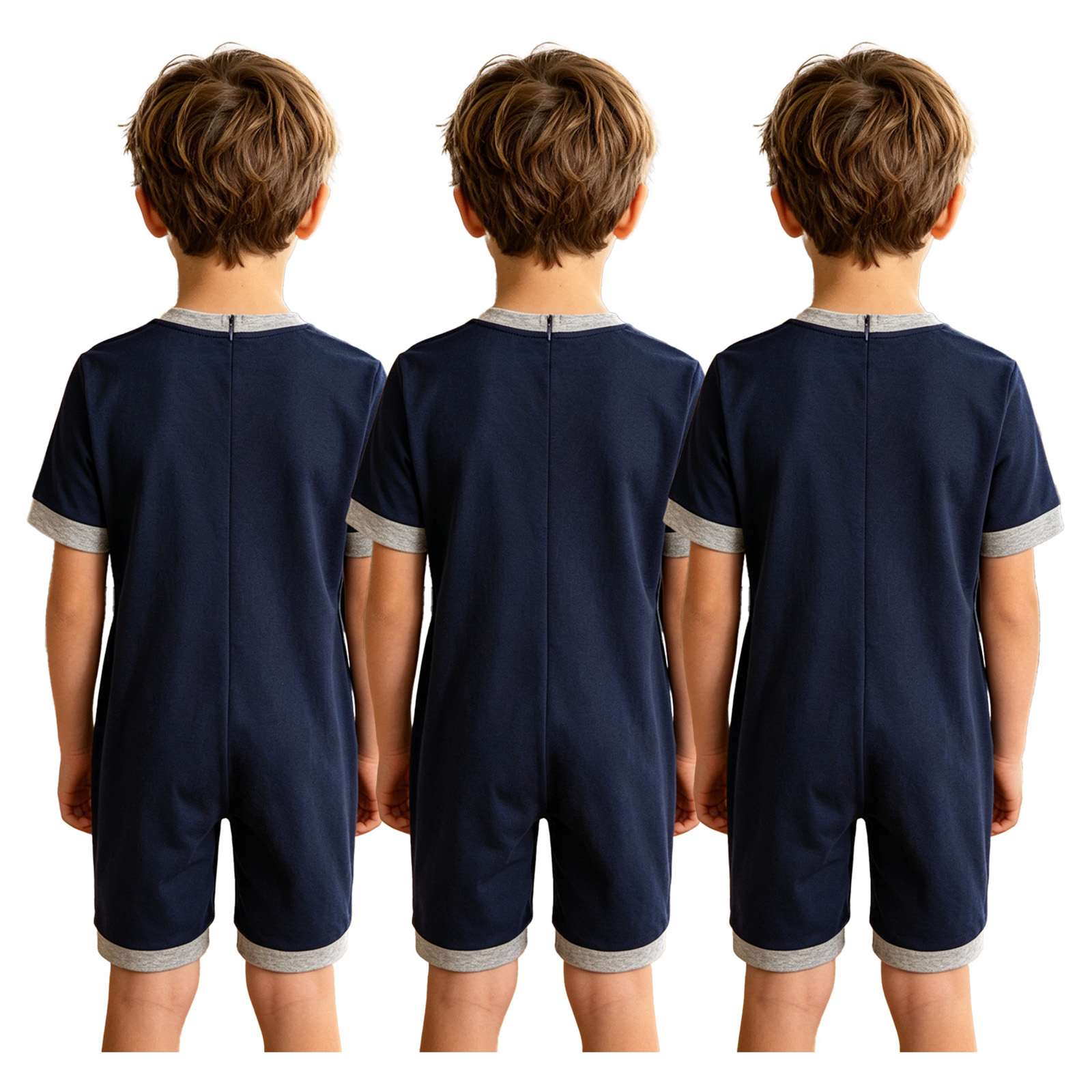 Summer Clothing Boys - ชุดรอมเปอร์เด็ก 3 ชิ้น สำหรับเด็กชายและเด็กหญิงที่มีความต้องการพิเศษ ชุดจั๊มสูทยาวถึงต้นขา มีกระเป๋า