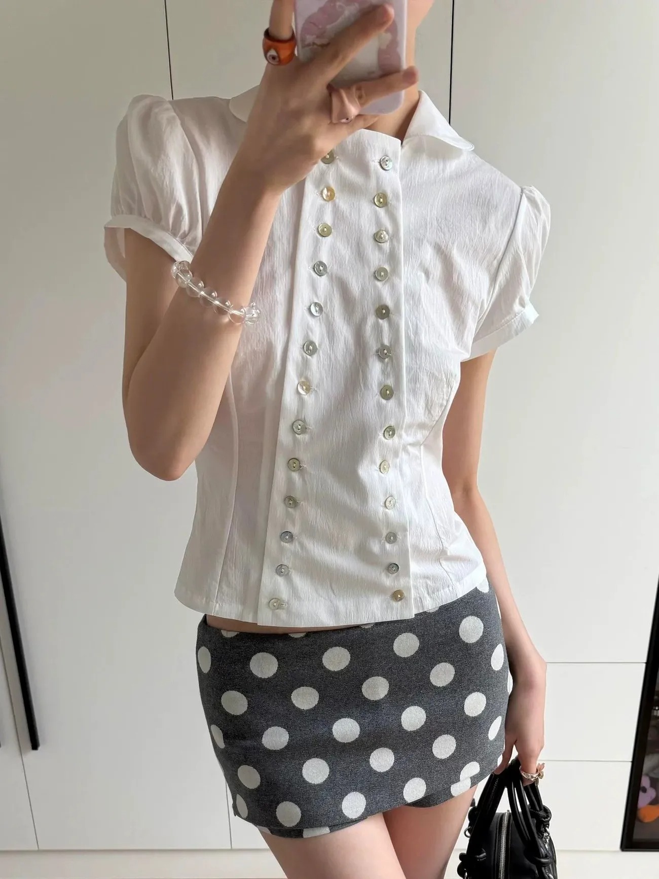 Summer Clothing Aesthetic - เสื้อเบลาส์คอปีเตอร์แพนสไตล์ Y2K แขนพอง ทรงเข้ารูป วินเทจ ฮาราจูกุ
