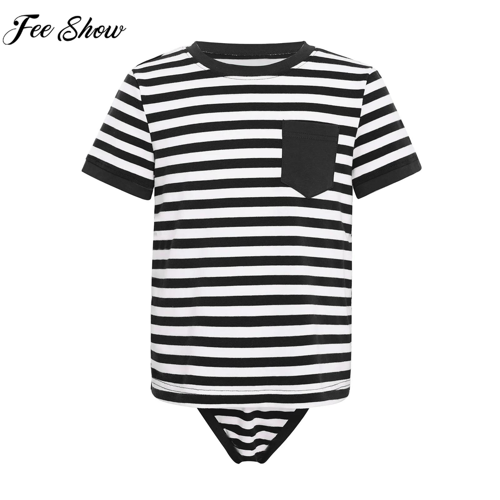 Summer Clothing Boys - เด็กชาย เด็กหญิง เสื้อผ้าสำหรับเด็กที่มีความต้องการพิเศษ ชุดบอดี้สูทป้องกันการถอดเสื้อ ชุดรอมเปอร์ลายทางแบบเสื้อยืด ชุดนอน