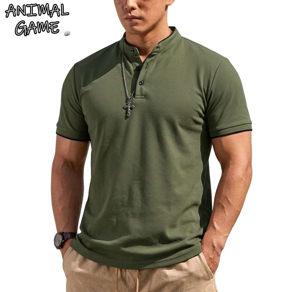 Summer Clothing For Young Men - เสื้อเชิ้ตแขนสั้นทรงเฮนลีย์สำหรับผู้ชาย เสื้อโปโลติดกระดุม คอปกคลาสสิก เสื้อยืดสำหรับผู้ชาย เสื้อยืดเดินป่าระบายอากาศได้ดี เสื้อยืดออกกำลังกาย