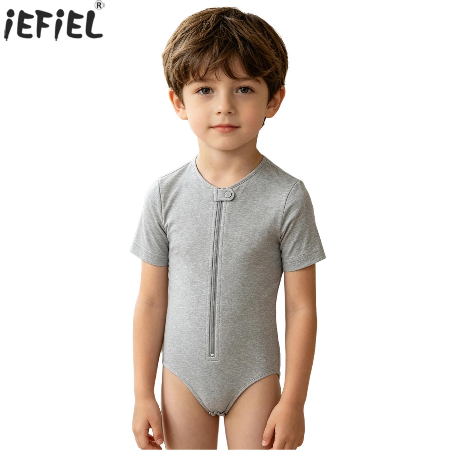 Summer Clothing Boys - ชุดบอดี้สูทเด็กผู้ชายพิเศษสำหรับเด็กที่มีความต้องการพิเศษ แขนสั้น ซิปกันหลุด ใช้แทนผ้าอ้อม ชุดนอน ชุดเล่น