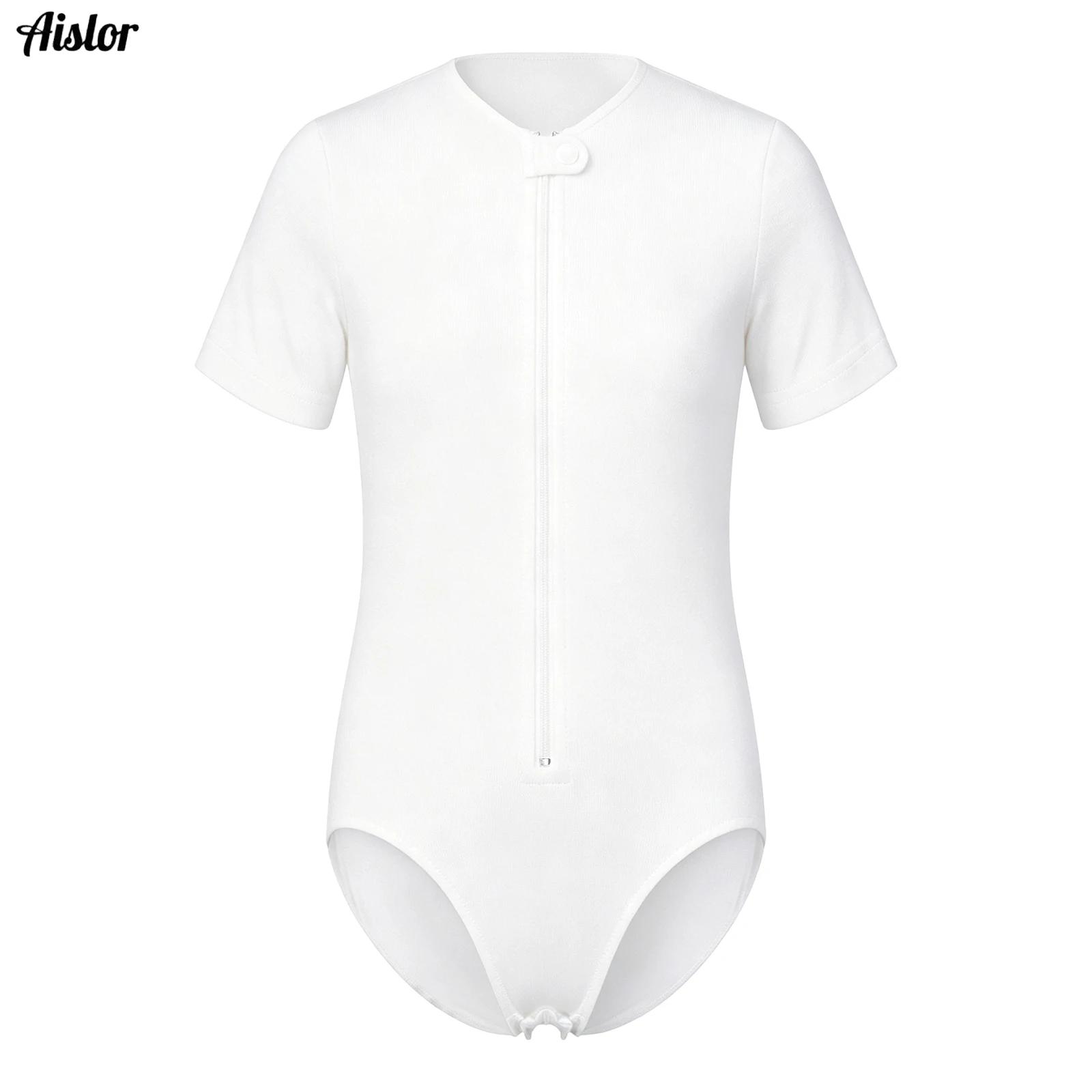 Summer Clothing Boys - ชุดบอดี้สูทเด็กชายเด็กหญิง สำหรับเด็กพิเศษ แขนสั้น ซิปและกระดุมปิดเป้า ป้องกันการถอด ชุดจั๊มสูทสีพื้น