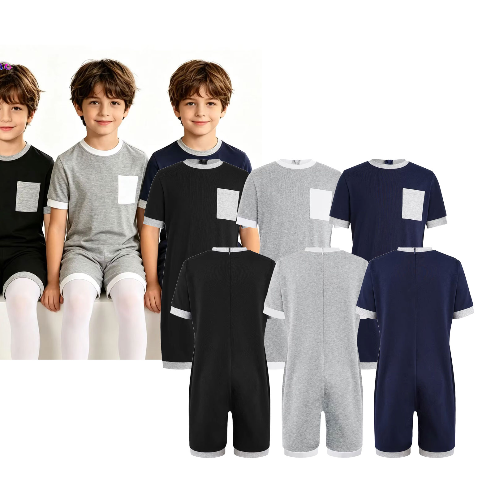 Summer Clothing Boys - ชุดจั๊มสูทเด็กแบบพิเศษ 3 ชิ้น สำหรับเด็กที่มีความต้องการพิเศษ ช่วยลดการขยี้เสื้อผ้า เหมาะสำหรับเด็กออทิสติก