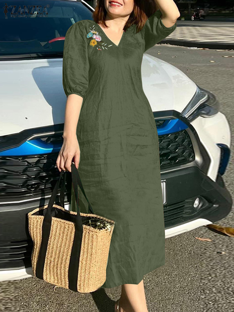 2024 ZANZEA ฤดูร้อนแฟชั่นผู้หญ - Sundress Midi Floral บทวิจารณ์และราคา