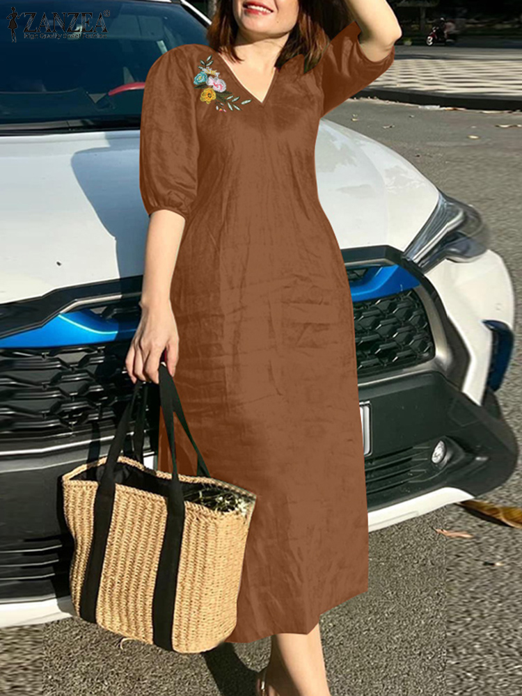 2024 ZANZEA ฤดูร้อนแฟชั่นผู้หญ - Sundress Midi Floral บทวิจารณ์และราคา