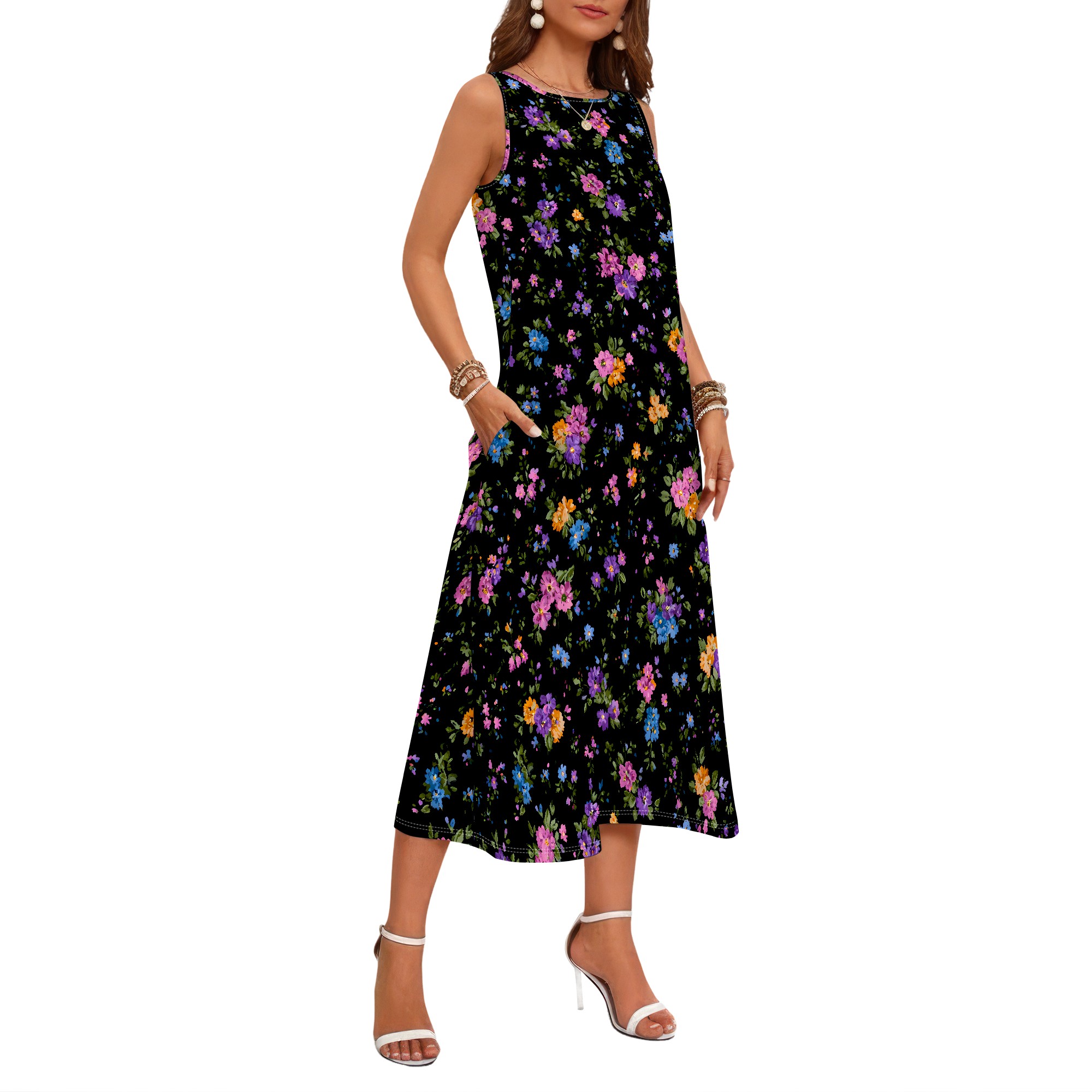 ชุดเดรสแขนกุดลายดอกไม้, ชุดเดร - Sundress Midi Floral บทวิจารณ์และราคา