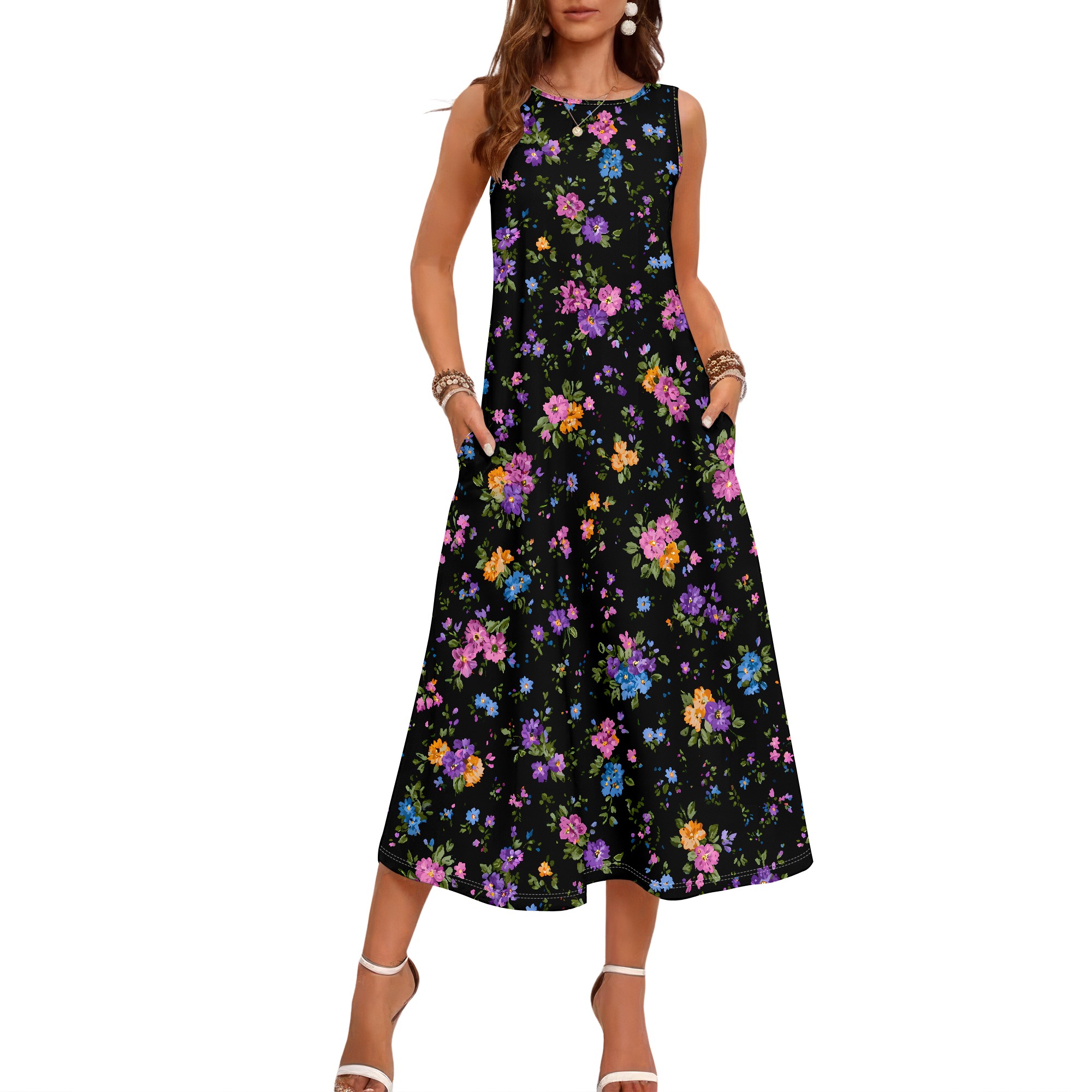 ชุดเดรสแขนกุดลายดอกไม้, ชุดเดร - Sundress Midi Floral บทวิจารณ์และราคา