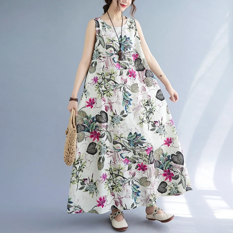 ชุดเดรสผ้าฝ้ายลินินลายดอกไม้ฤด - Sundress Midi Floral บทวิจารณ์และราคา