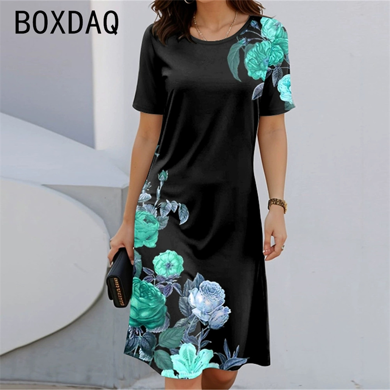 สไตล์โบฮีเมียนแขนสั้นคอกลมลายด - Sundress Midi Floral บทวิจารณ์และราคา