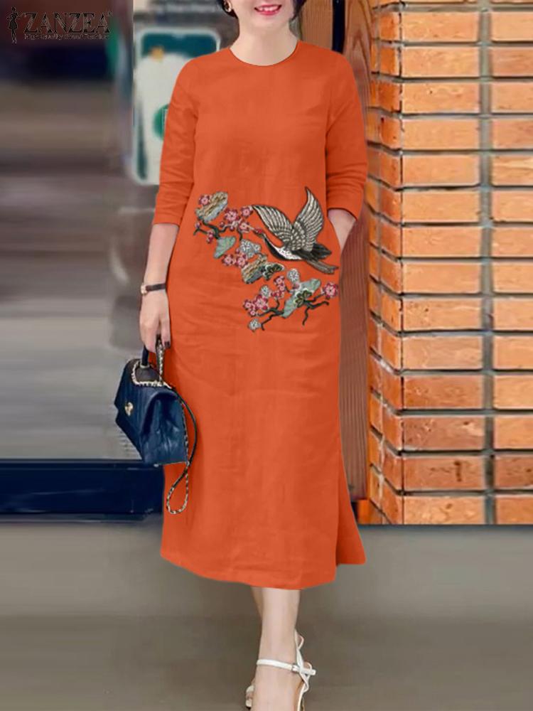 ZANZEA ผู้หญิงเย็บปักถักร้อยวิ - Sundress Midi Floral บทวิจารณ์และราคา
