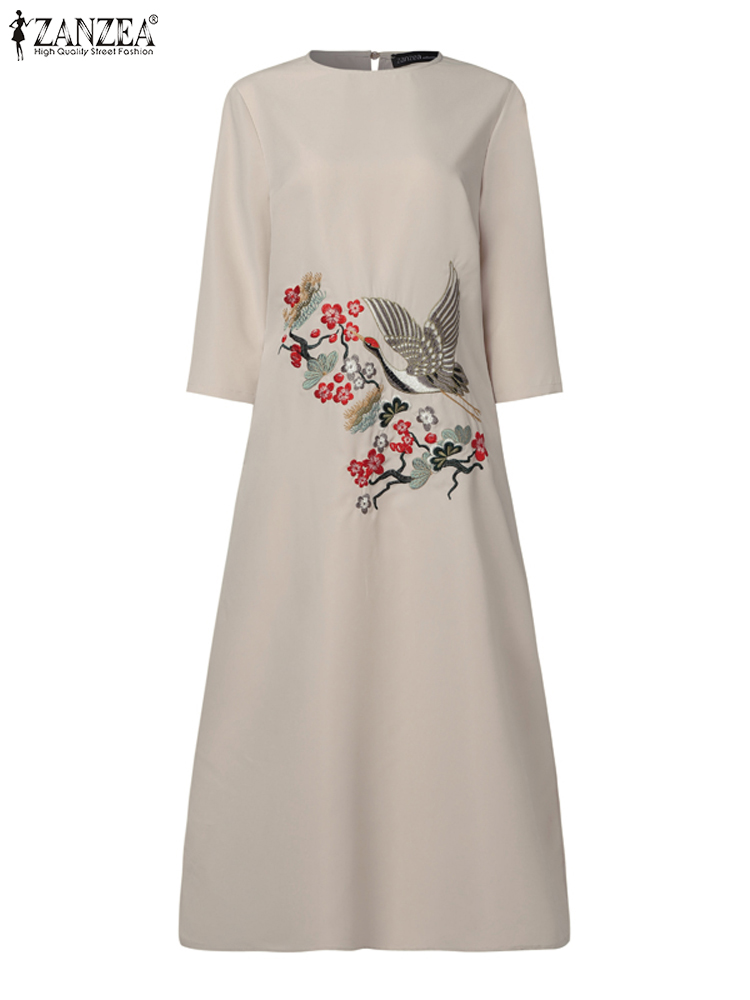 ZANZEA ผู้หญิงเย็บปักถักร้อยวิ - Sundress Midi Floral บทวิจารณ์และราคา