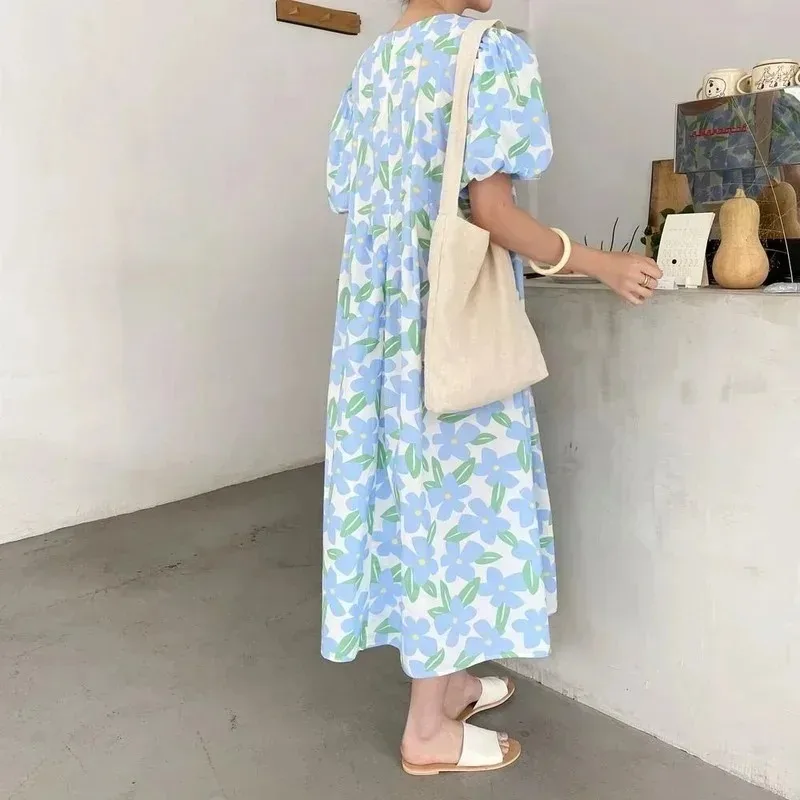 ฤดูร้อนรอบคอสูงเอวพับดอกไม้พิม - Sundress Midi Floral บทวิจารณ์และราคา
