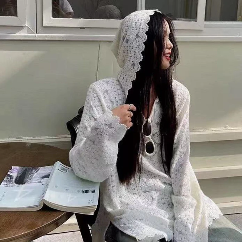 Y2Kลูกไม้Hoodedเสื้อผู้หญิงStr - Summer Clothing Aesthetic บทวิจารณ์และราคา