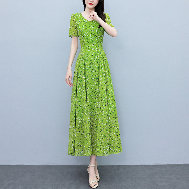 ชุดเดรสลำลองลายดอกไม้ชีฟองมิดิ - Sundress Midi Floral บทวิจารณ์และราคา