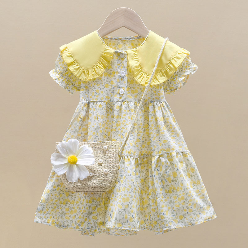 2PCS ฤดูร้อนดอกไม้สีเหลืองเด็ก - Sundress Midi Floral บทวิจารณ์และราคา