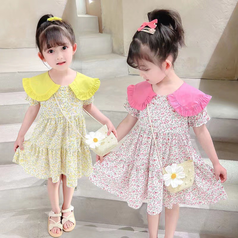2PCS ฤดูร้อนดอกไม้สีเหลืองเด็ก - Sundress Midi Floral บทวิจารณ์และราคา