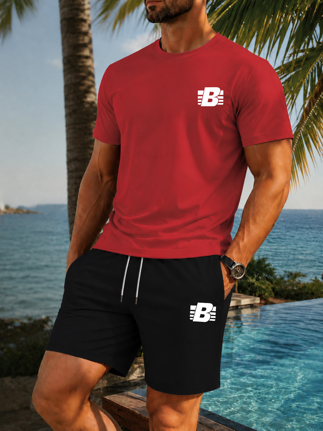 ชุดกีฬาลำลองผู้ชาย 2 ชิ้น เสื้ - Summer Clothing For Young Men บทวิจารณ์และราคา