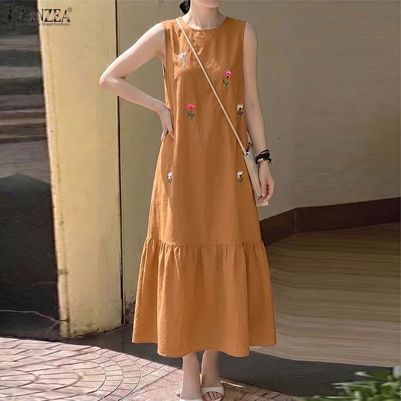 ชุดเดรสลำลองสำหรับผู้หญิง คอโอ - Sundress Midi Floral บทวิจารณ์และราคา